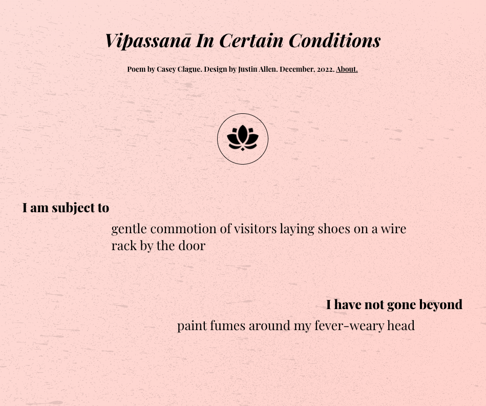Screenshot of "Vipassana in Certain Conditions" electronic poem